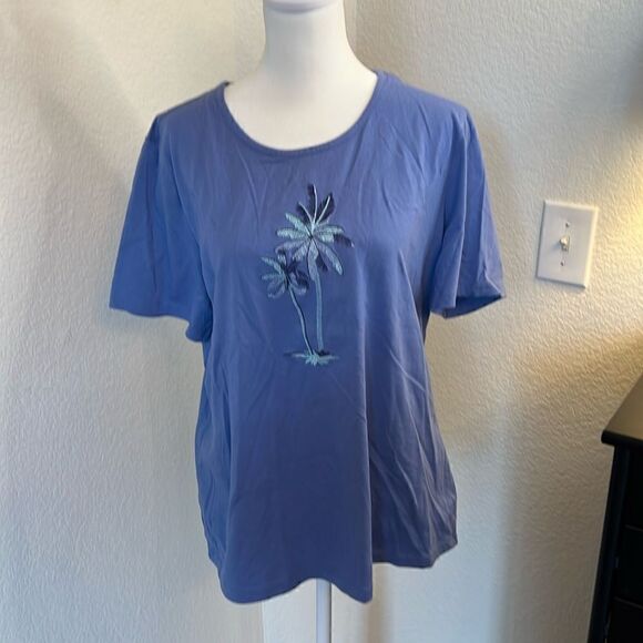 Coral Bay Embroidered Palm Tree Short Sleeve T-shirt - Size Large - Picture 1 of 6